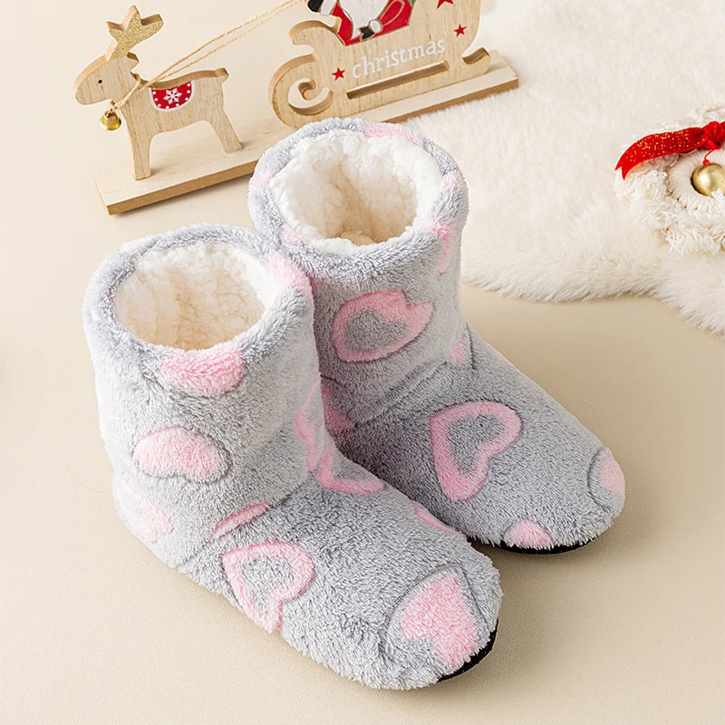 1 Pairs Women Slippers Winter Home Warm Padded Thickened Colorful Love Mid-calf Non Slip Women Floor Shoes