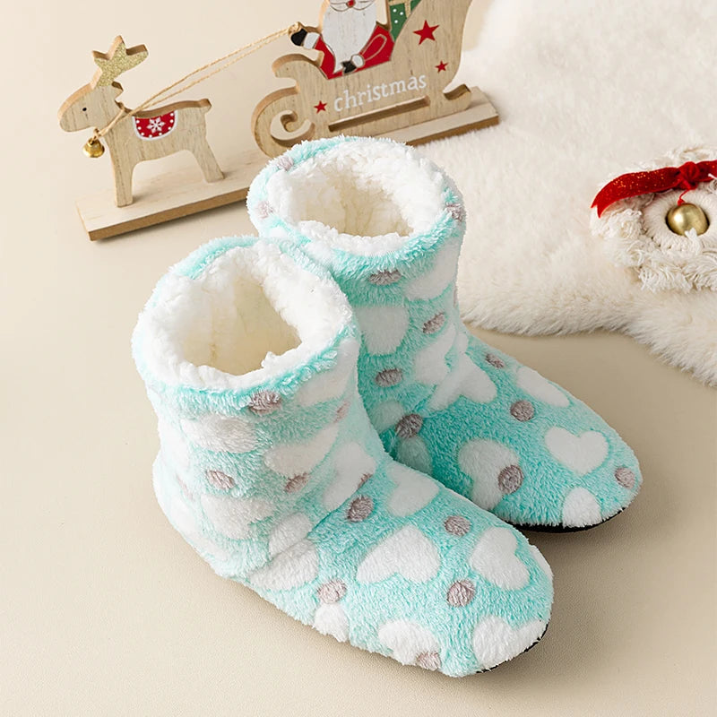 1 Pairs Women Slippers Winter Home Warm Padded Thickened Colorful Love Mid-calf Non Slip Women Floor Shoes