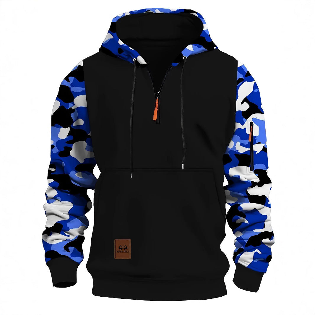 Stitching Hooded Men's Fashion Camouflage American Vintage Zipper Sweater