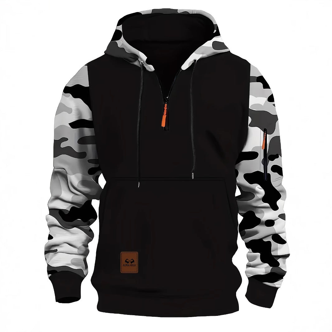 Stitching Hooded Men's Fashion Camouflage American Vintage Zipper Sweater