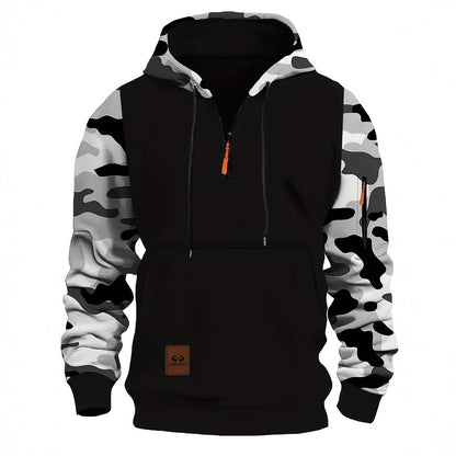 Stitching Hooded Men's Fashion Camouflage American Vintage Zipper Sweater