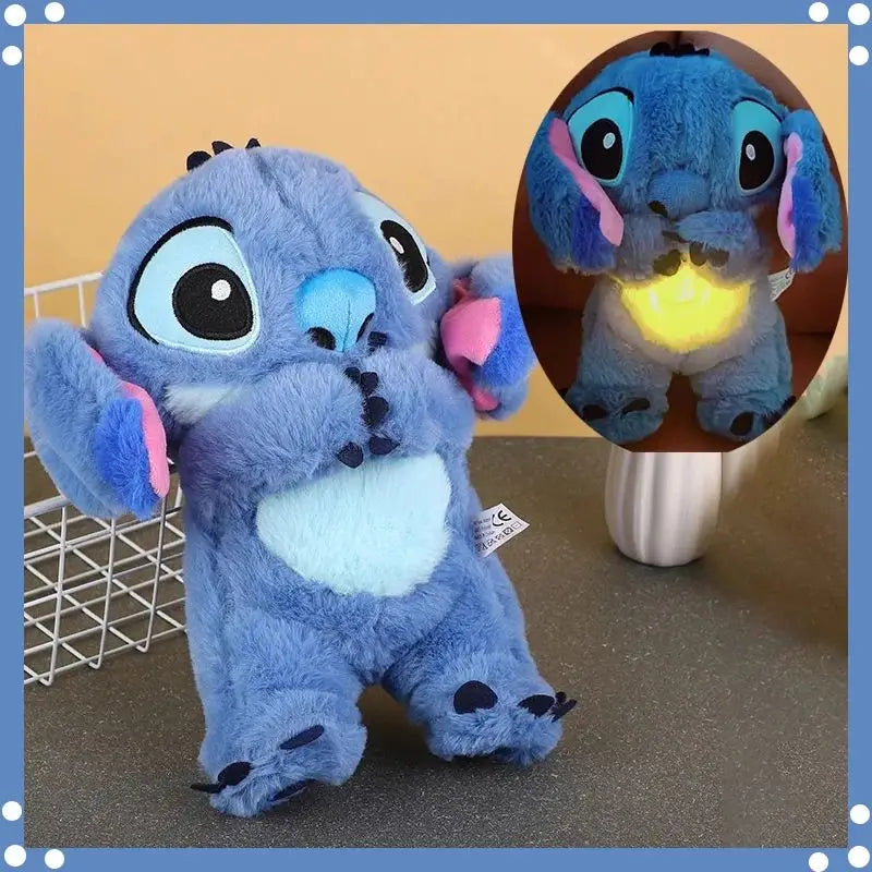 30CM Kawaii Stitch Plush Doll Baby Sleeping Companion Sound Soothing Musical With Air Bag and Light Doll Breathing Toys Gifts