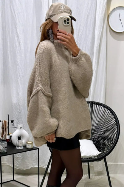 New Fall/winter Women's Sweater Solid Color Semi-turtleneck Casual Commuter Style Knit Pullover Loose Sweater Simple All-match