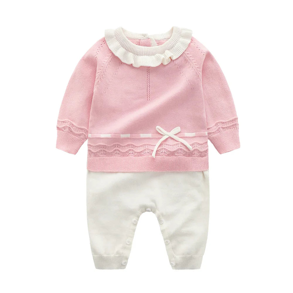 Spring New Toddler Baby Girl Knitting Romper+Hat Floral Embroidery Romper Long Sleeve Autumn Infant Baby Girls Knitting Jumpsuit