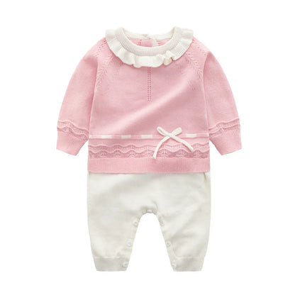 Spring New Toddler Baby Girl Knitting Romper+Hat Floral Embroidery Romper Long Sleeve Autumn Infant Baby Girls Knitting Jumpsuit