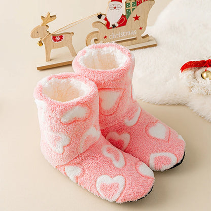 1 Pairs Women Slippers Winter Home Warm Padded Thickened Colorful Love Mid-calf Non Slip Women Floor Shoes