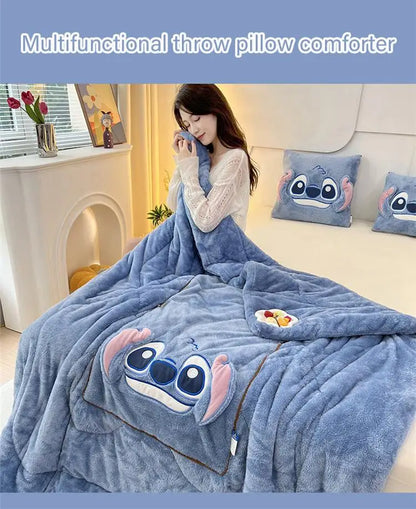 Stitch Blanket Winter Embroidered Pillow Blanket 2-In-1 Sofa Office Nap Blanket Living Room Child Bedroom Blanket Gifts