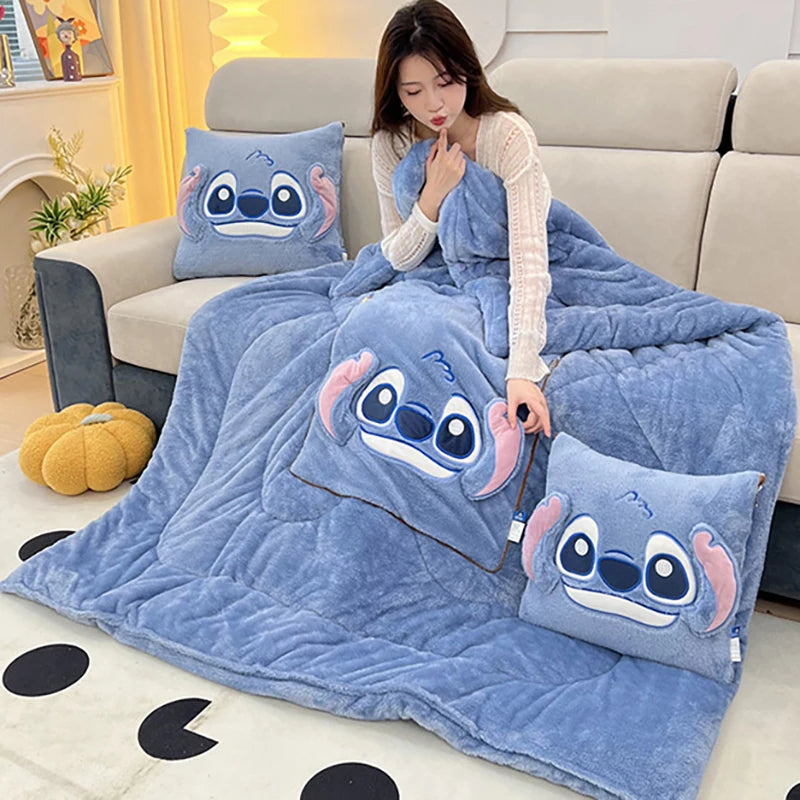 Stitch Blanket Winter Embroidered Pillow Blanket 2-In-1 Sofa Office Nap Blanket Living Room Child Bedroom Blanket Gifts