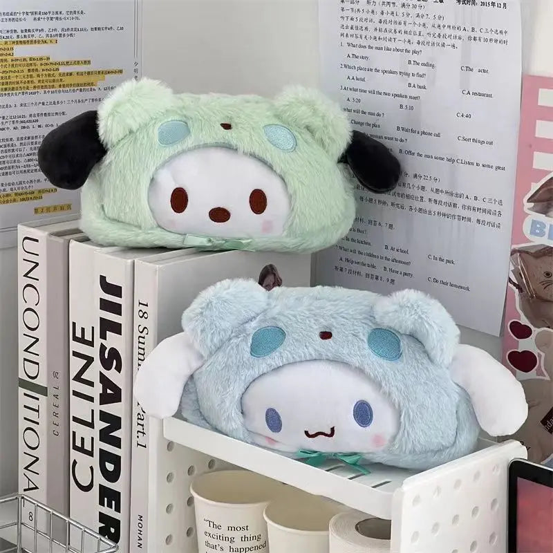 Sanrio Kuromi Cosmetic Bag Plush Pencil Case Hello Kitty Makeup Bag Large Capacity Stationery Pencil Pouch Storage Bag Girl Gift
