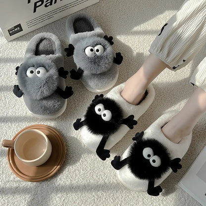 New Funny Slippers Women Plush Shoes Soft Bottom Home Cotton Shoes Woman Flip Flops Cute Cartoon Girls Furry Slippers