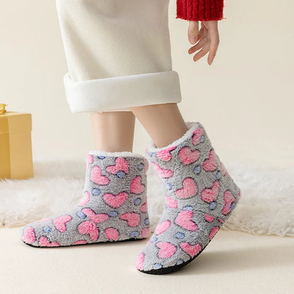 1 Pairs Women Slippers Winter Home Warm Padded Thickened Colorful Love Mid-calf Non Slip Women Floor Shoes