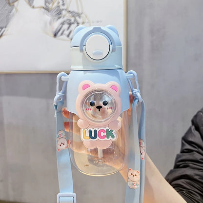 660ml Portable Cartoon Animal Water Bottle Leak-proof Straw Cup Safety Lock for Kids Outdoor Camping Travel Drinking Jug