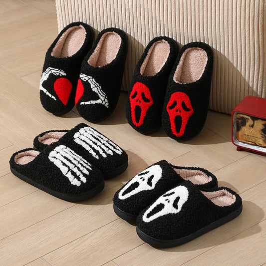 Autumn Winter Halloween Slippers Women Indoor Home Non Slip Warm Cotton Slippers Woman Lightweight Soft Plush Slides Plus Size