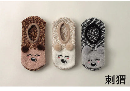 Fall/Winter Floor Socks Warm Non-slip Stockings Indoor Yoga Socks Low Calf Slipper Women Cute Hedgehog Home Hosiery Xmas Gifts