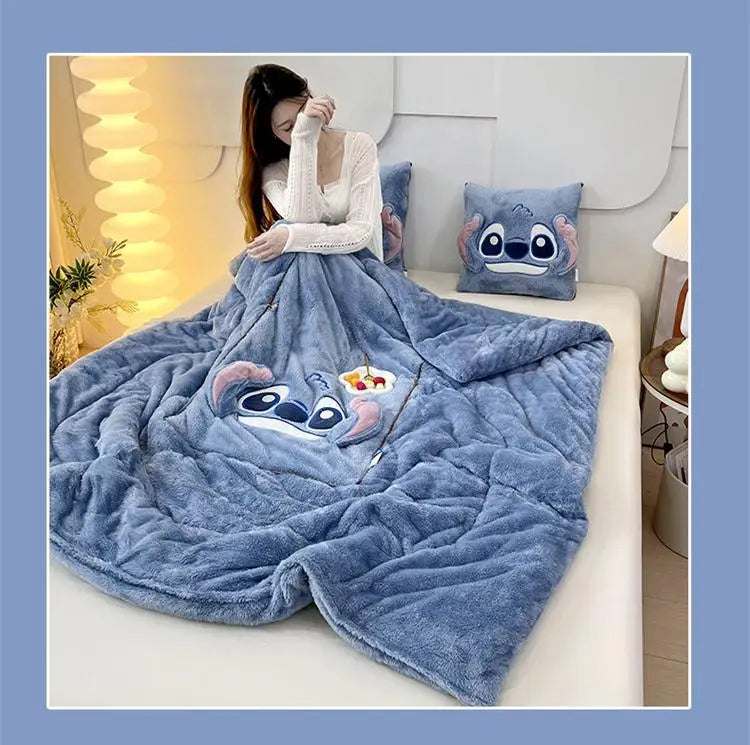 Stitch Blanket Winter Embroidered Pillow Blanket 2-In-1 Sofa Office Nap Blanket Living Room Child Bedroom Blanket Gifts