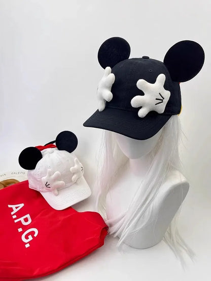 Cute Baseball Cap Cartoon Design Parody Mickey Cute Creative Big Ear Design Duck Tongue Hat Fashionable and Versatile