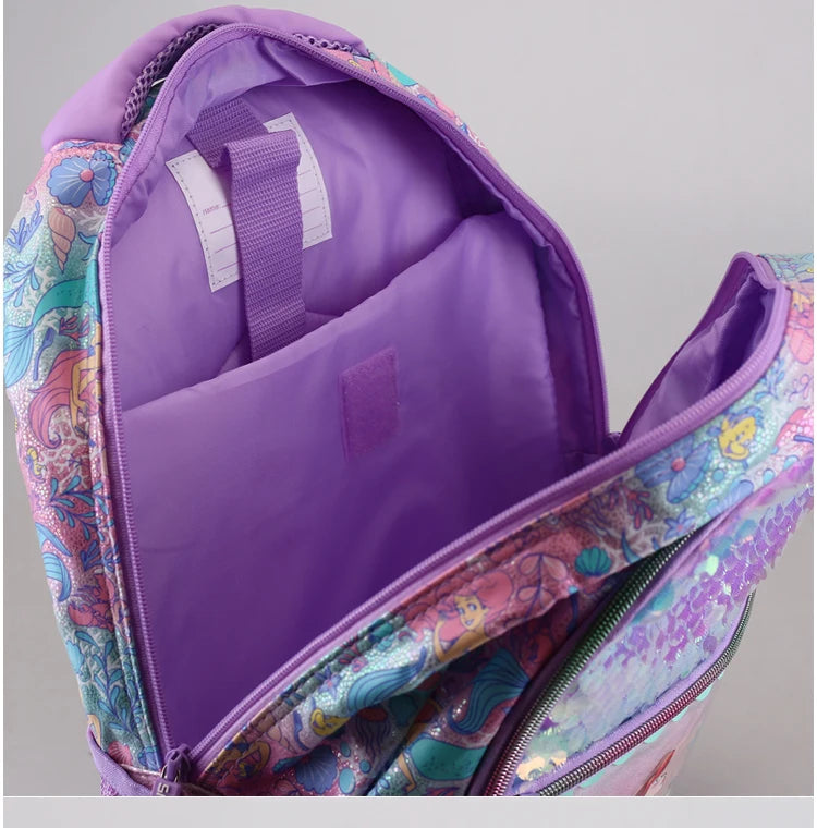 Disney Mermaid Ariel backpack cartoon student zipper ultra light decompression Large capacity backpack