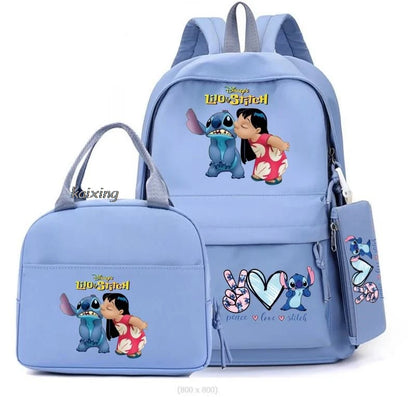 3Pcs/Set Lilo And Stitch Backpacks Lunch Bag Pencil Bag Teen Women Men School Students Backpack Cartoon School Bag Mochila