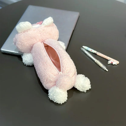 Sanrio Kawaii Anime Pink Pencil Case My Melody Sweet Piano Girly Plush Bag Large Capacity Stationery Storage Bag Gifts Girl