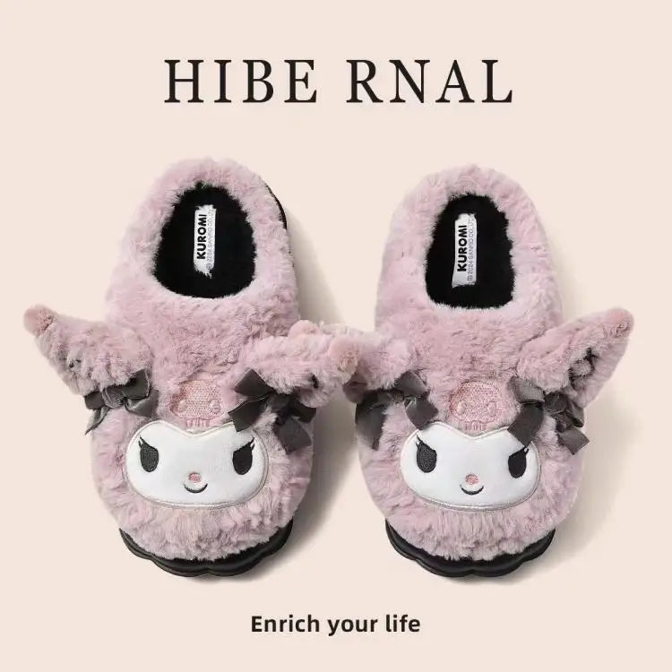 Sanrio Kuromi Winter Women Plush Slippers Anime Kawaii Home Cotton Shoes Cartoon Girls Soft Keep Warm Slippers Student Dormitory