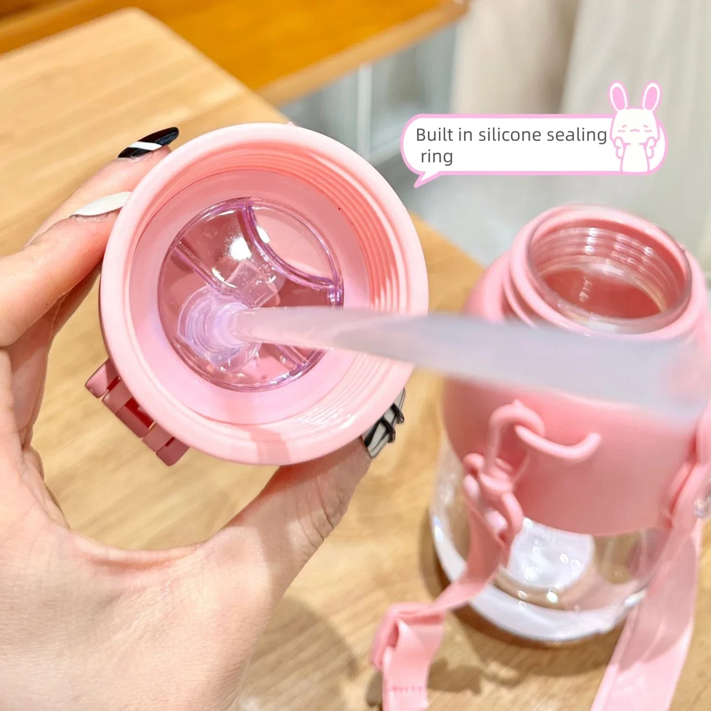 660ml Portable Cartoon Animal Water Bottle Leak-proof Straw Cup Safety Lock for Kids Outdoor Camping Travel Drinking Jug