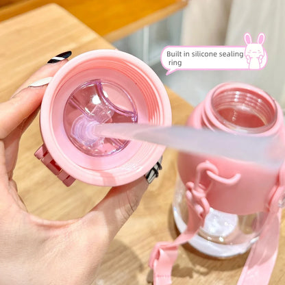 660ml Portable Cartoon Animal Water Bottle Leak-proof Straw Cup Safety Lock for Kids Outdoor Camping Travel Drinking Jug