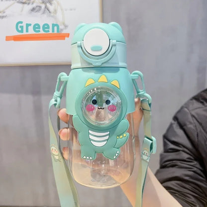 660ml Portable Cartoon Animal Water Bottle Leak-proof Straw Cup Safety Lock for Kids Outdoor Camping Travel Drinking Jug