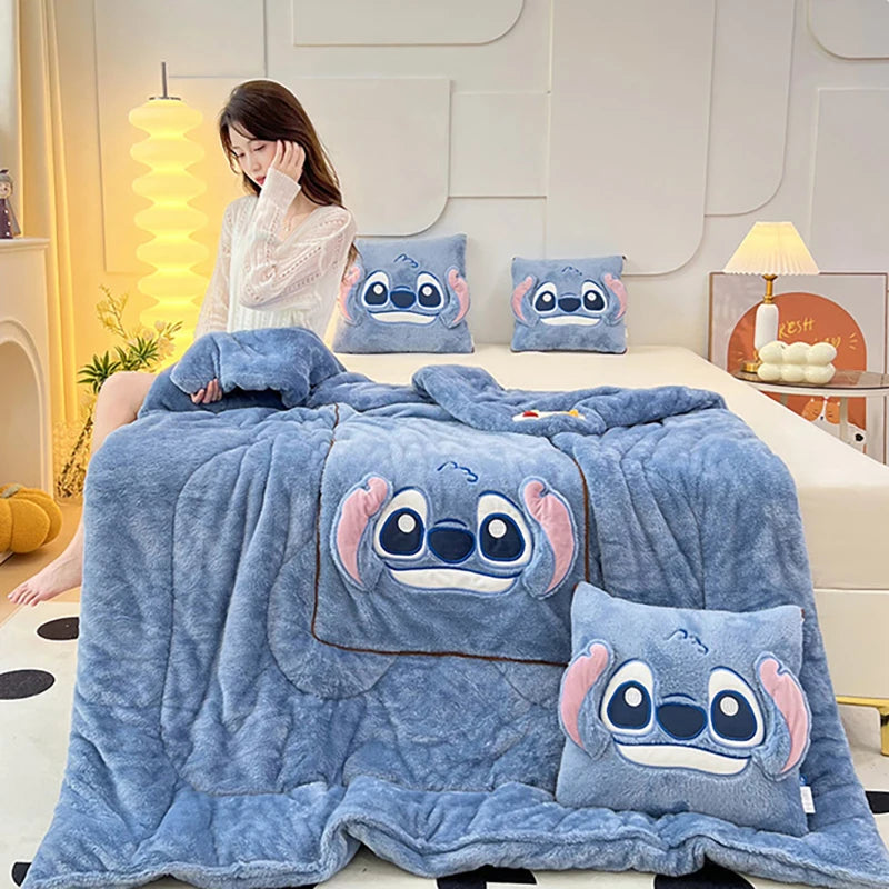 Stitch Blanket Winter Embroidered Pillow Blanket 2-In-1 Sofa Office Nap Blanket Living Room Child Bedroom Blanket Gifts