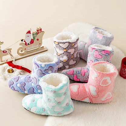 1 Pairs Women Slippers Winter Home Warm Padded Thickened Colorful Love Mid-calf Non Slip Women Floor Shoes