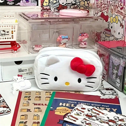 New Hello Kitty Plush Bag Anime Sanrio KT Cosmetic Storage Bags Cartoon Kawaii Pachacco Pencil Case Girl Birthday Gifts