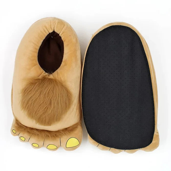 Newly Furry Warm Slippers Big Hairy Unisex Savage Hobbit Feet Plush Home Slippers Halloween Shoes