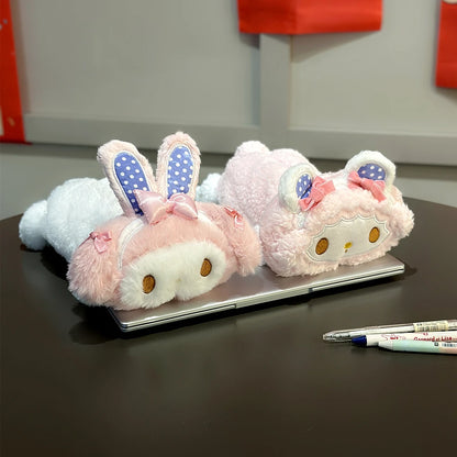 Sanrio Kawaii Anime Pink Pencil Case My Melody Sweet Piano Girly Plush Bag Large Capacity Stationery Storage Bag Gifts Girl
