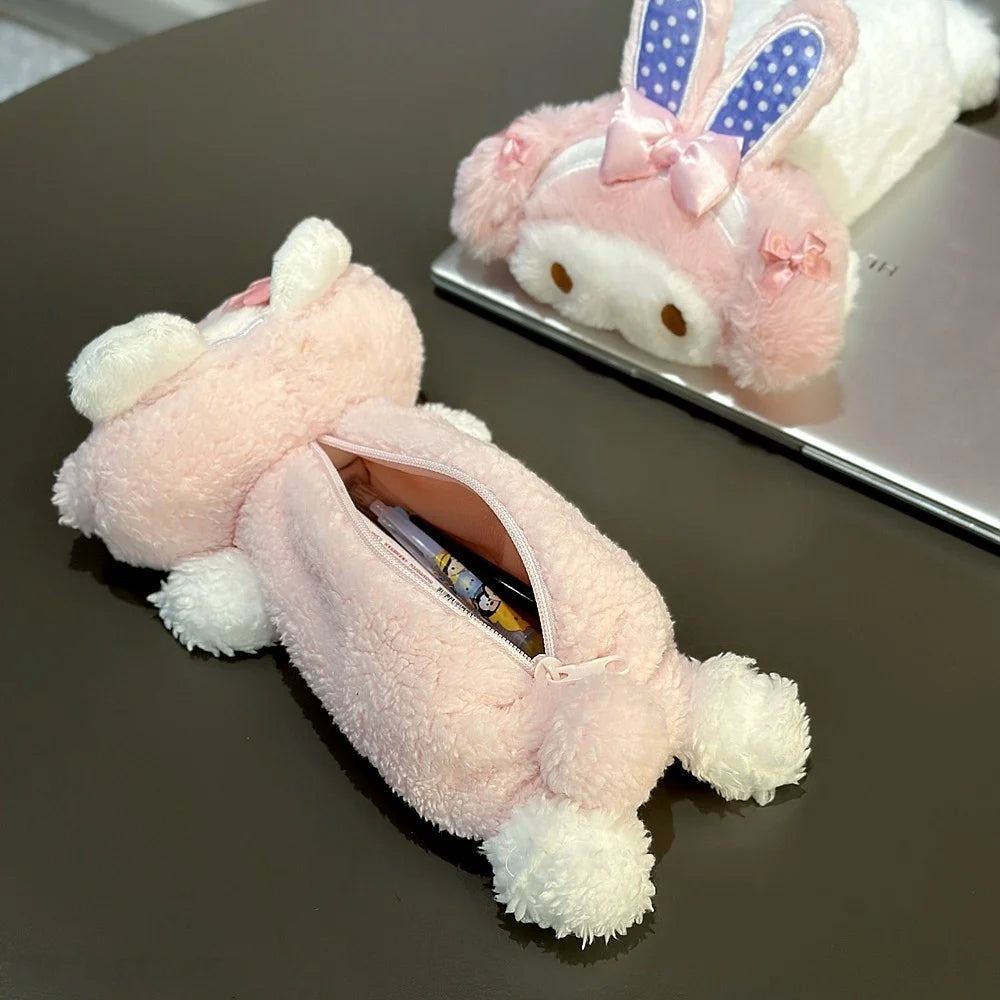 Sanrio Kawaii Anime Pink Pencil Case My Melody Sweet Piano Girly Plush Bag Large Capacity Stationery Storage Bag Gifts Girl