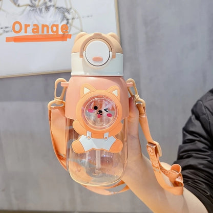 660ml Portable Cartoon Animal Water Bottle Leak-proof Straw Cup Safety Lock for Kids Outdoor Camping Travel Drinking Jug