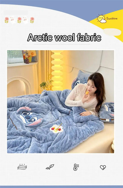 Stitch Blanket Winter Embroidered Pillow Blanket 2-In-1 Sofa Office Nap Blanket Living Room Child Bedroom Blanket Gifts