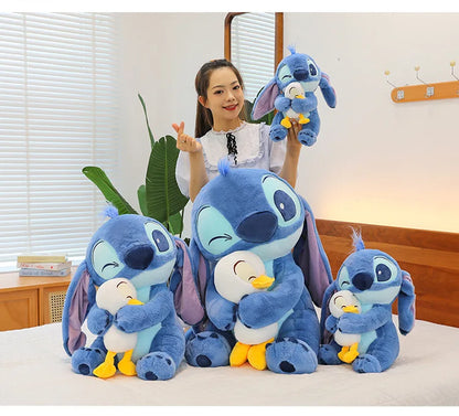 55cm Cartoon Anime Lilo Stitch Plush Toy Blue Hold Duck Stitch Kawaii Plushies Soft Stuffed Doll Big Size Sofa Pillow Kids Gift