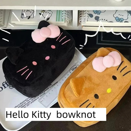 HelloKitty Sanrio Plush Pen Bag Anime Figure Girl Pencil Case Cartoon Large Capacity Student Stationery Storage Bag