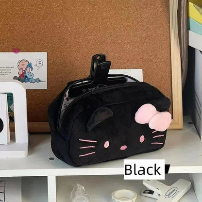 HelloKitty Sanrio Plush Pen Bag Anime Figure Girl Pencil Case Cartoon Large Capacity Student Stationery Storage Bag