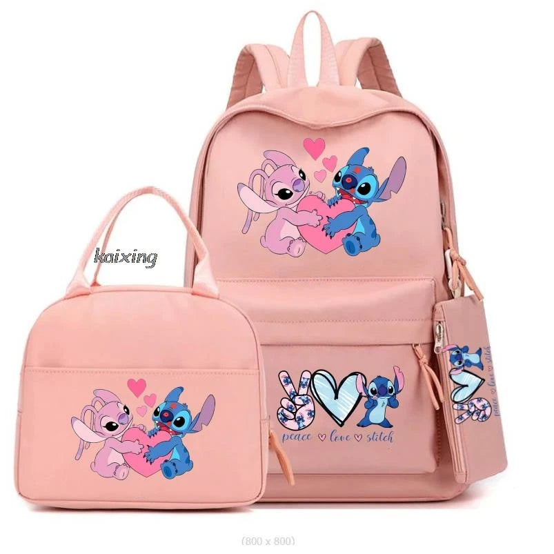 3Pcs/Set Lilo And Stitch Backpacks Lunch Bag Pencil Bag Teen Women Men School Students Backpack Cartoon School Bag Mochila