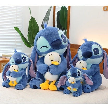 55cm Cartoon Anime Lilo Stitch Plush Toy Blue Hold Duck Stitch Kawaii Plushies Soft Stuffed Doll Big Size Sofa Pillow Kids Gift