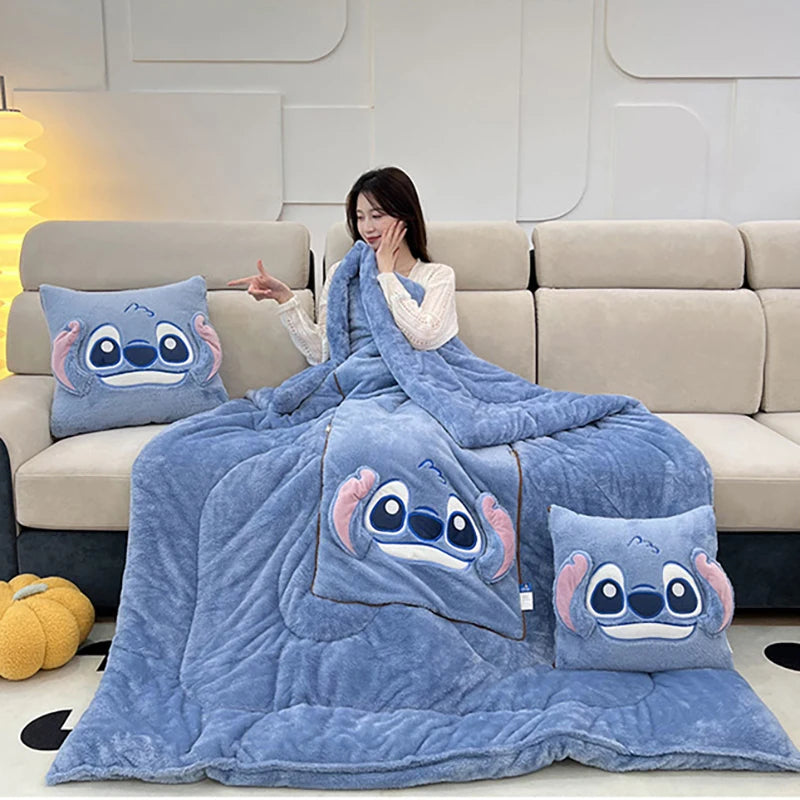 Stitch Blanket Winter Embroidered Pillow Blanket 2-In-1 Sofa Office Nap Blanket Living Room Child Bedroom Blanket Gifts