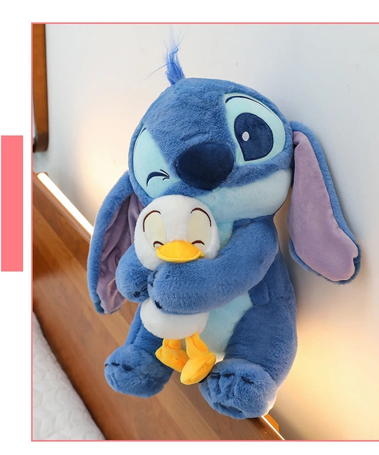 55cm Cartoon Anime Lilo Stitch Plush Toy Blue Hold Duck Stitch Kawaii Plushies Soft Stuffed Doll Big Size Sofa Pillow Kids Gift