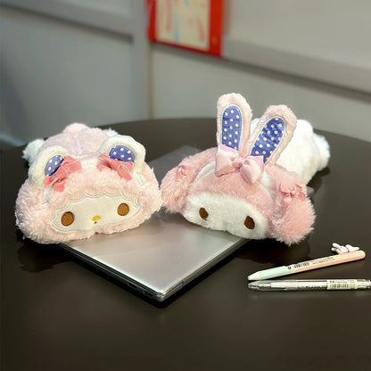 Sanrio Kawaii Anime Pink Pencil Case My Melody Sweet Piano Girly Plush Bag Large Capacity Stationery Storage Bag Gifts Girl