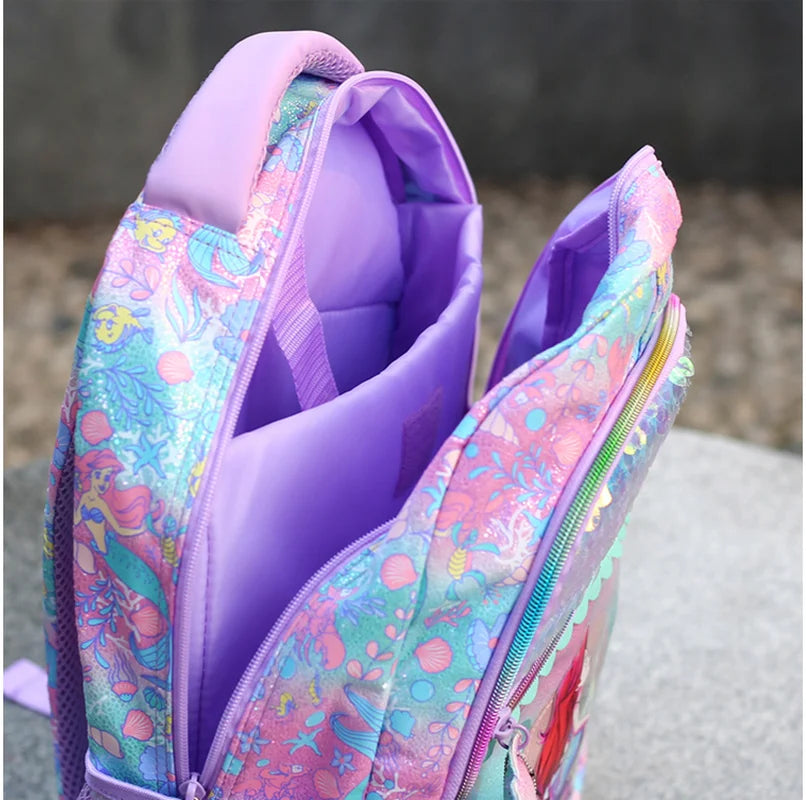 Disney Mermaid Ariel backpack cartoon student zipper ultra light decompression Large capacity backpack