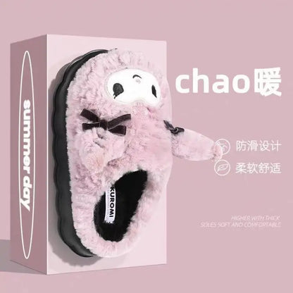 Sanrio Kuromi Winter Women Plush Slippers Anime Kawaii Home Cotton Shoes Cartoon Girls Soft Keep Warm Slippers Student Dormitory