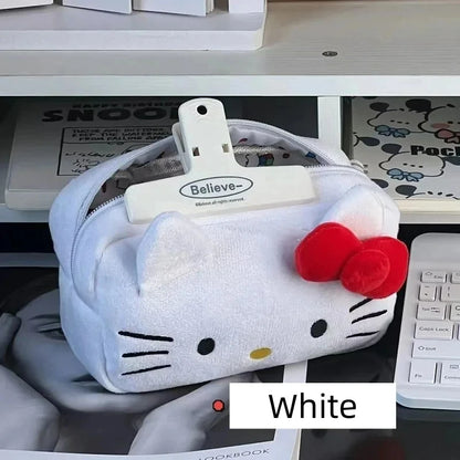 HelloKitty Sanrio Plush Pen Bag Anime Figure Girl Pencil Case Cartoon Large Capacity Student Stationery Storage Bag