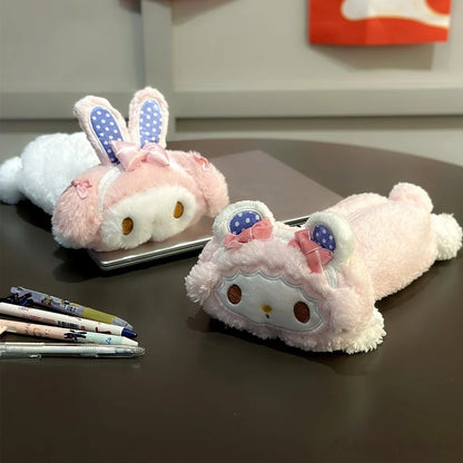 Sanrio Kawaii Anime Pink Pencil Case My Melody Sweet Piano Girly Plush Bag Large Capacity Stationery Storage Bag Gifts Girl