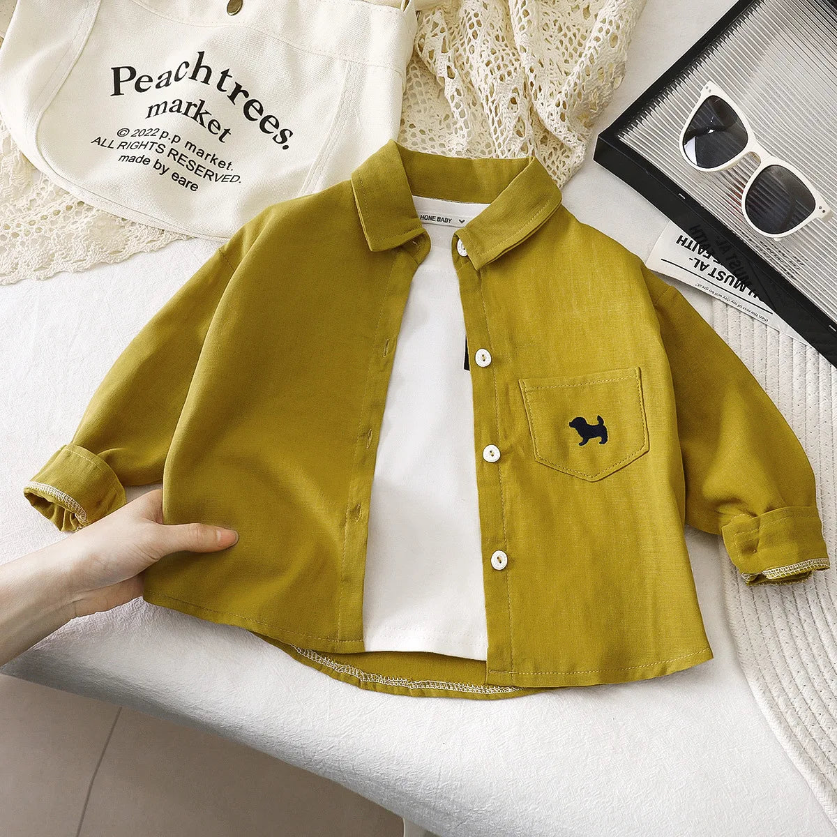 Cotton Button Up Shirt 1-7Y Kids Boy Long Sleeve Blouse Clothes Pure Color Casual Top Versatile Spring Autumn Baby Girls Wear