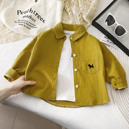 Cotton Button Up Shirt 1-7Y Kids Boy Long Sleeve Blouse Clothes Pure Color Casual Top Versatile Spring Autumn Baby Girls Wear