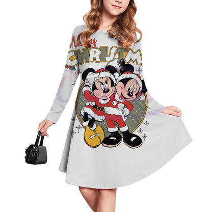 Christmas casual children's clothing autumn fashion Disney Mickey Mouse cartoon printed dress long sleeved pleated skirt girls'